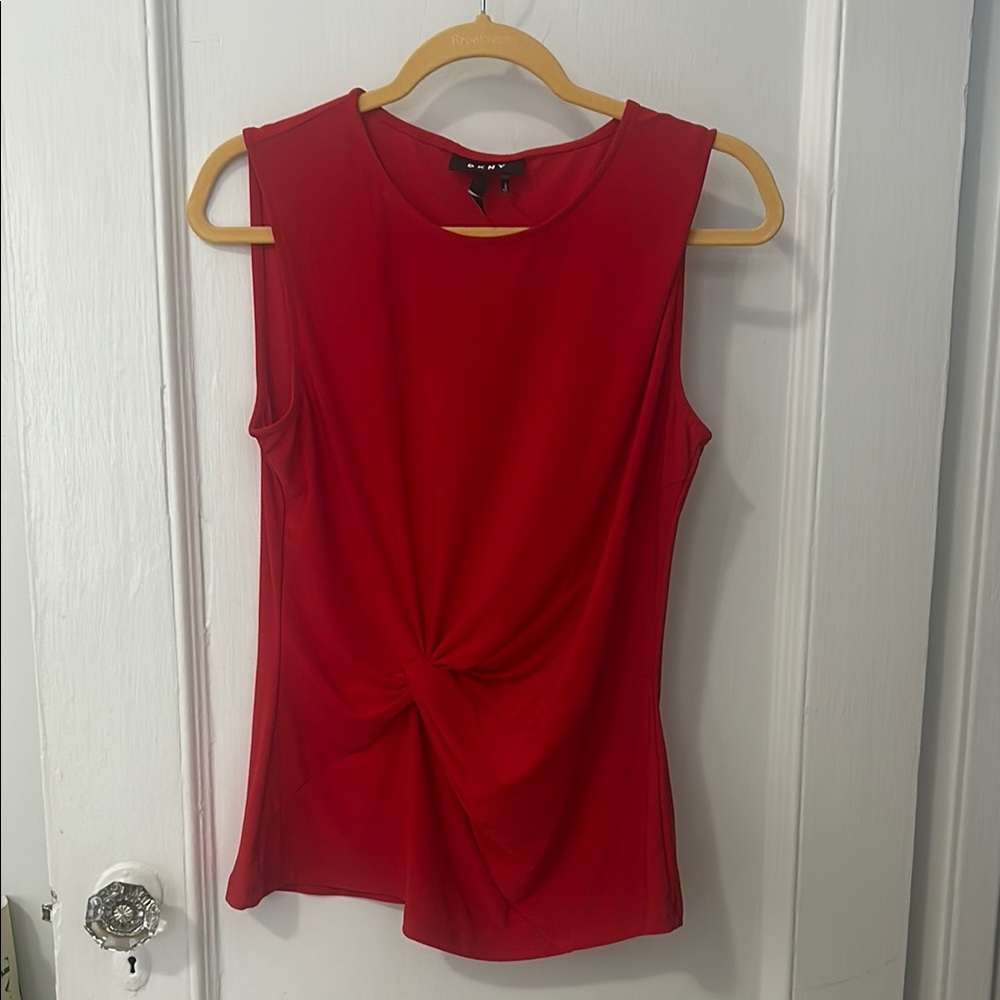 DKNY Red Fitted Sleeveless Tie Front Tank Top